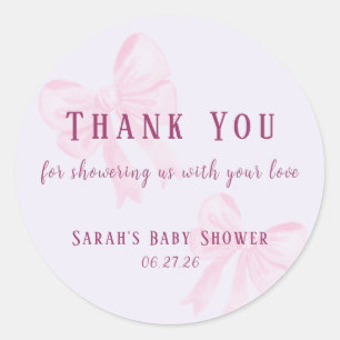 Pastel Roze Strik Baby Shower Bedankt Sticker