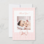 Pastel roze strik baby shower foto dank u kaarten (Voorkant)
