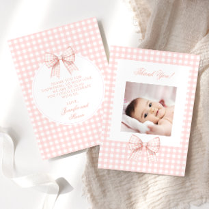 Pastel roze strik baby shower foto dank u kaarten