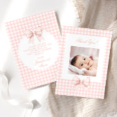 Pastel roze strik baby shower foto dank u kaarten