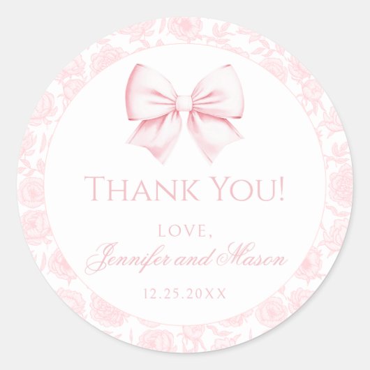 Pastel roze strik bloemenboho baby shower dank u ronde sticker (Voorkant)