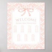 Pastel roze strik damast baby shower zitgrafiek poster (Voorkant)