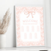 Pastel roze strik damast baby shower zitgrafiek poster