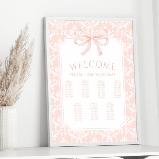 Pastel roze strik damast baby shower zitgrafiek poster