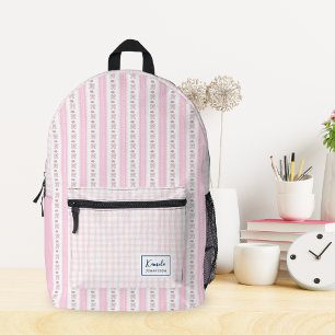 Pastel Roze Strik en Bloem Coquette Aangepaste Naa Bedrukte Rugzak