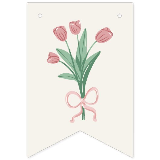 Pastel Roze Strik en Tulp Bloemstuk Aangepaste Vlaggetjes (Tweede vlag)