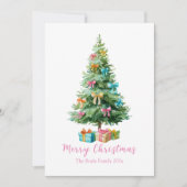 Pastel Roze Strikken Kerstboom Feestdagenkaart (Voorkant)