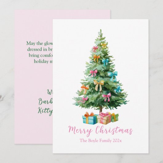 Pastel Roze Strikken Kerstboom Feestdagenkaart (Voorkant / Achterkant)