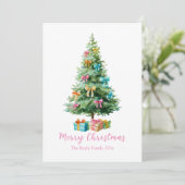 Pastel Roze Strikken Kerstboom Feestdagenkaart (Staand voorkant)