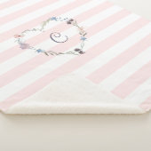 Pastel Roze stripes Floral Heart Monogram Sherpa Deken (3/4)