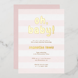 Pastel Roze stripes Oh Baby Girl Shower Gold Folie Uitnodiging
