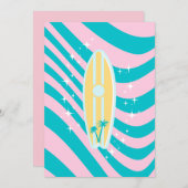 Pastel roze surfplank, strandkunst, tropische vibe kaart (Voorkant / Achterkant)