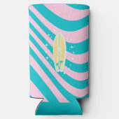 Pastel roze surfplank, strandkunst, tropische vibe seltzer blikjeskoeler (Achterkant)