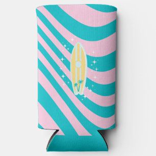 Pastel roze surfplank, strandkunst, tropische vibe seltzer blikjeskoeler