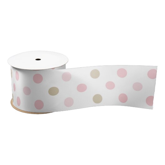 PASTEL ROZE & TAN POLKA STIPPEN SATIJNEN LINT (Spoel)