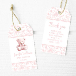 Pastel roze teddybeer baby meisje douche dank u cadeaulabel