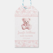 Pastel roze teddybeer baby meisje douche dank u cadeaulabel (Voorkant)