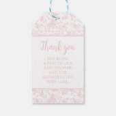 Pastel roze teddybeer baby meisje douche dank u cadeaulabel (Achterkant)