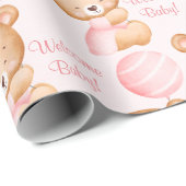 Pastel roze teddybeer baby shower cadeaupapier (Rol Hoek)