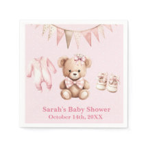Pastel Roze Teddybeer Baby Shower Papieren Servet