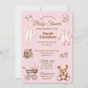 Pastel Roze Teddyshirt Kleding & Cadeaus-Baby Show Kaart