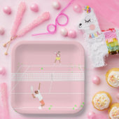 Pastel roze tennis wedstrijd papieren bordje (Feest)
