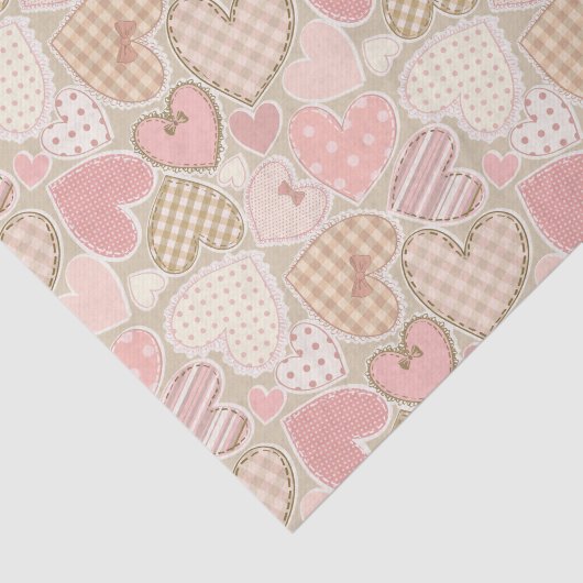 Pastel roze textielvezel - hartenpatroon tissuepapier (Detail)