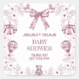 Pastel Roze Toile Preppy Baby shower Vierkante Sticker