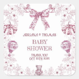 Pastel Roze Toile Preppy Baby shower Vierkante Sticker