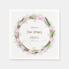 Pastel Roze Tulp & Baby's Breath Bruids Krans Servet