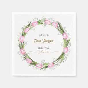 Pastel Roze Tulp & Baby's Breath Bruids Krans Servet