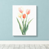 Pastel Roze Tulp Waterverf Bloemendruk Canvas Afdruk (Insitu (Houten vloer))
