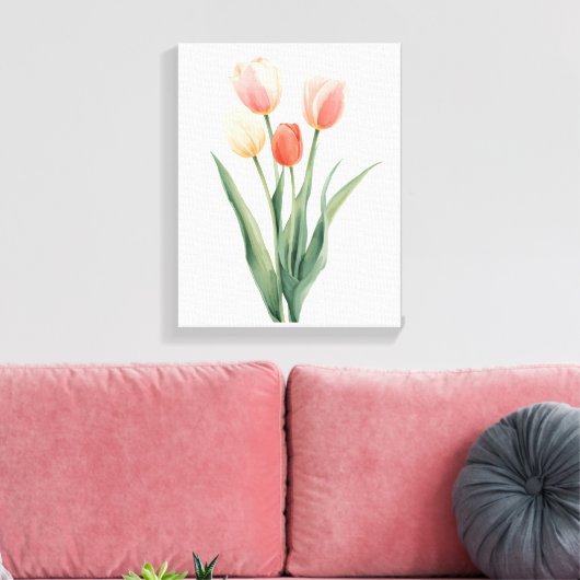 Pastel Roze Tulp Waterverf Bloemendruk Canvas Afdruk (Insitu (Woonkamer))