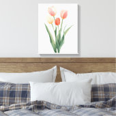 Pastel Roze Tulp Waterverf Bloemendruk Canvas Afdruk (Insitu (Slaapkamer))