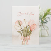 Pastel roze Tulpen bloemen boog bruiloft Kaart (Staand voorkant)