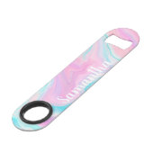 Pastel roze turquoise abstracte marmernaam speed flessenopener (Voorkant Gekanteld)