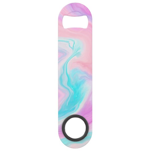 Pastel roze turquoise abstracte marmernaam speed flessenopener (Achterkant)