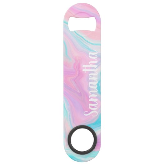 Pastel roze turquoise abstracte marmernaam speed flessenopener (Voorkant)
