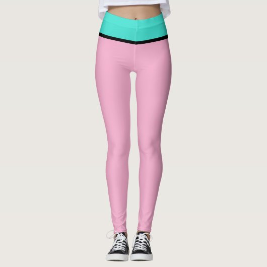 Pastel Roze Turquoise Blauw Leggings (Voorkant)