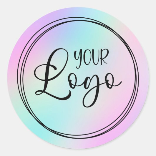 Pastel roze turquoise holografische gradiënt Logo Ronde Sticker (Voorkant)