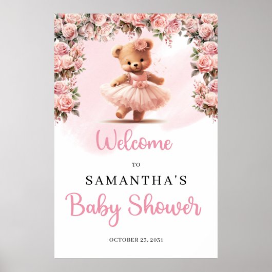 Pastel roze Tutu ballerina meisje teddybeer Welkom Poster (Voorkant)