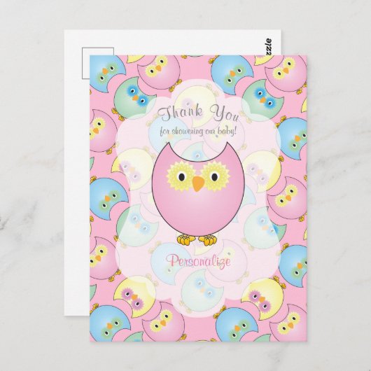 Pastel Roze Uil Meisje Baby Shower Thema Briefkaart (Voorkant / Achterkant)