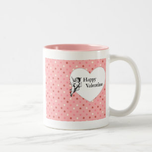 Pastel roze Valentijn cupid hart retro Tweekleurige Koffiemok