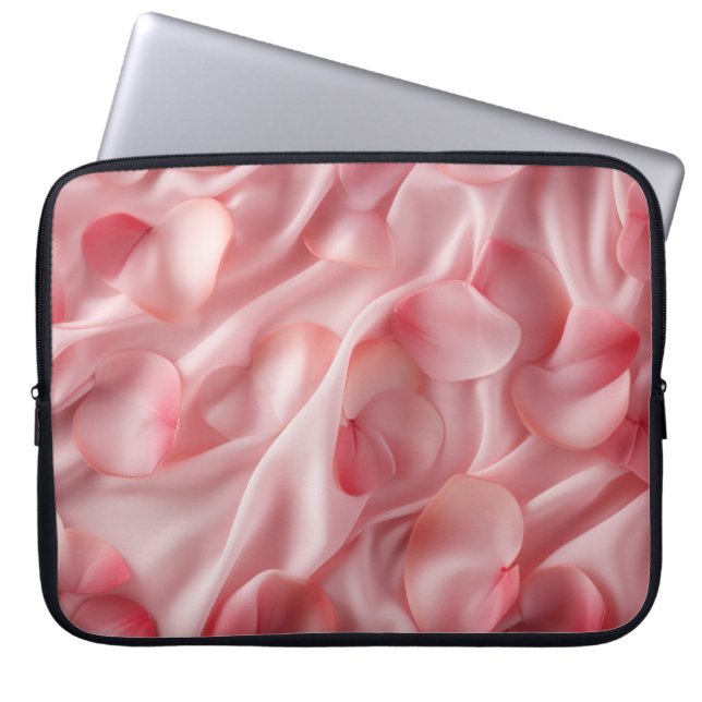 PASTEL ROZE VALENTIJN HARTEN & BLOEMBLAADJES LAPTOP SLEEVE (Voorkant)