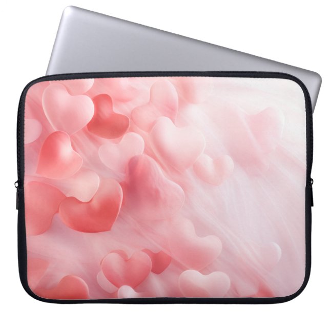 PASTEL ROZE VALENTIJN HARTEN & BLOEMBLAADJES LAPTOP SLEEVE (Voorkant)