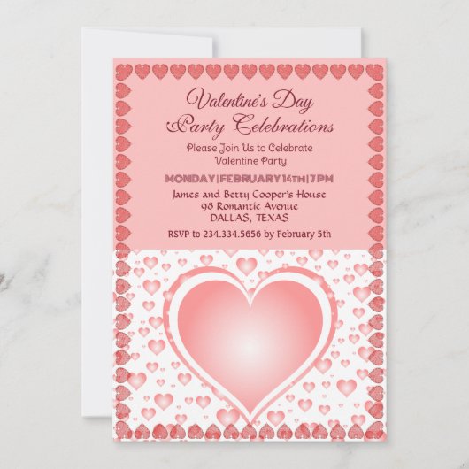 Pastel Roze Valentijnsdag Party Raining Hearts Kaart (Voorkant)