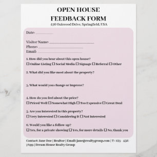 Pastel Roze Vastgoed Open Huis Feedback Formulier Flyer
