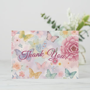 Pastel Roze Verjaardagsmeisje Vlinder Bloem Feest Bedankkaart