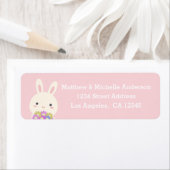 Pastel roze verkuilt Kawaii Bunny Rabbit met bloem Etiket (Insitu)