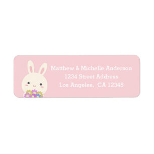 Pastel roze verkuilt Kawaii Bunny Rabbit met bloem Etiket